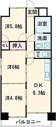 ベルヒルズ・則松 3DKの間取図画像