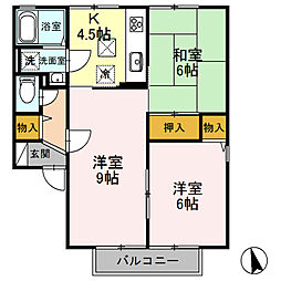 ニューセジュール・夢　Ａ 1階3Kの間取り