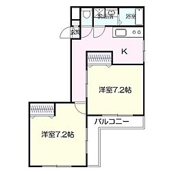 きしゃばパークマンションM 2Kの間取図画像