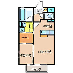 ヴァン・ベールA 1SKの間取図画像