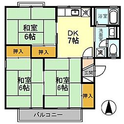 ベルシアＨ　II棟 2階3DKの間取り