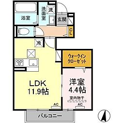 バロンコート 1階1LDKの間取り