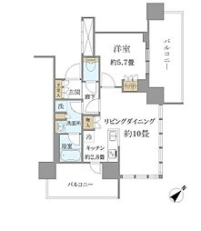 ブリリアタワー浜離宮 1LDKの間取図画像
