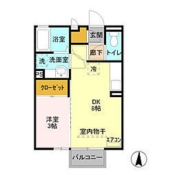 JR両毛線 新前橋駅 徒歩11分の賃貸アパート 2階1DKの間取り