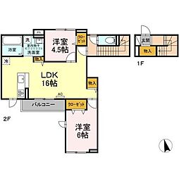 プラスパーII 2階2LDKの間取り
