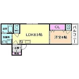 グリッター長田 1階1LDKの間取り