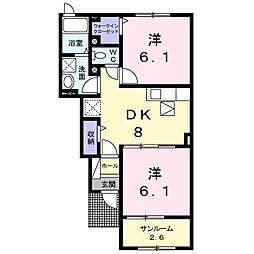 グレイス・ベル2 2DKの間取図画像