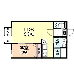 Felice山室 1LDKの間取図画像