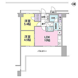 ラフィーネデュオ 14階2LDKの間取り