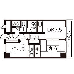 ロイヤルヒルズ柳生II 2階2DKの間取り