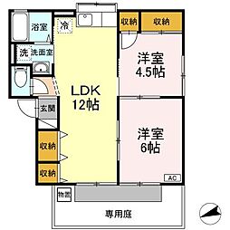キャスル中央 1階2LDKの間取り