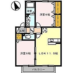 ウエスト孕 2階2LDKの間取り