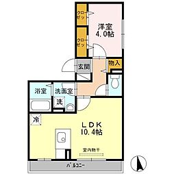 カーサ竪林 1LDKの間取図画像
