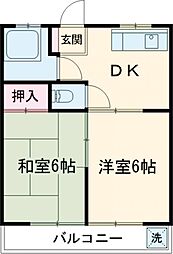 第3フラワーハイツ 2階2DKの間取り