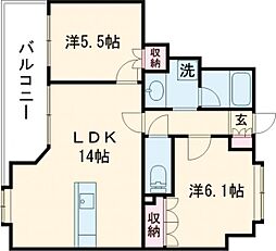 コアマンション辛島公園ゼクシス 2LDKの間取図画像
