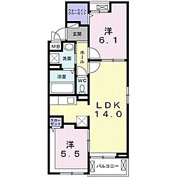 ワレアハレ 2LDKの間取図画像