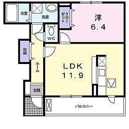 ポニーヒルズB 1LDKの間取図画像