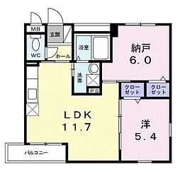 イルソーレ桂1番館 1SLDKの間取図画像