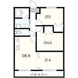 レトア安芸高田 2階3DKの間取り