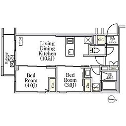 イプセ中野三丁目 2階2LDKの間取り