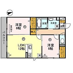 グロリアハイツはびきのA 2LDKの間取図画像