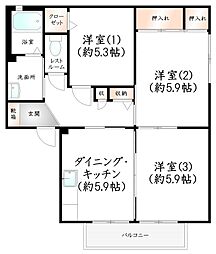 フォレストビューハルダB 3DKの間取図画像