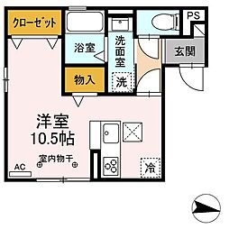 サン・ミシェルII 1階ワンルームの間取り