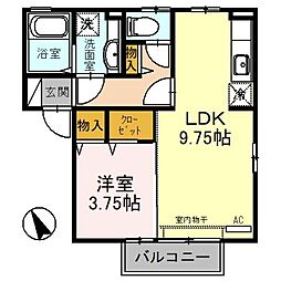 クレスト氷見　Ｂ 2階1LDKの間取り