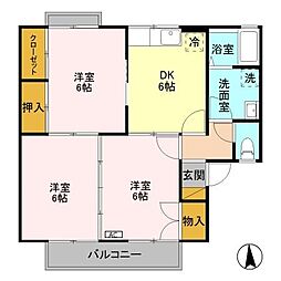 ライブタウン平林　Ｂ 1階3DKの間取り