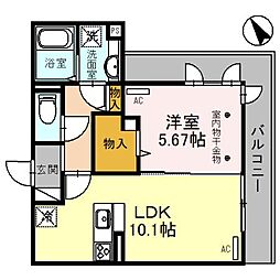 コンフォート上和田 2階1LDKの間取り