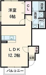 K-idealTOSU(ケーディアルトス)II A棟 1階1LDKの間取り