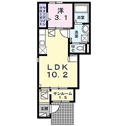 下都賀郡壬生町幸町1丁目アパート 1LDKの間取図画像