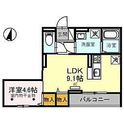 西武新宿線 本川越駅 徒歩9分の賃貸アパート 2階1LDKの間取り