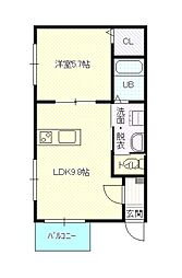 レガルバ浦町 3階1LDKの間取り