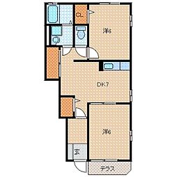 プランドール2 2DKの間取図画像