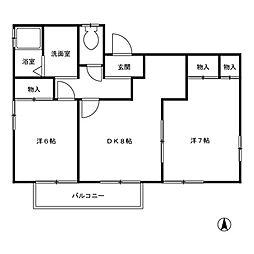 JR東北本線 名取駅 徒歩16分の賃貸アパート 2階2DKの間取り
