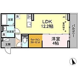 グランディールN 2階1LDKの間取り