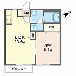 ビアーレ・Ｍ　Ｂ 2階1LDKの間取り