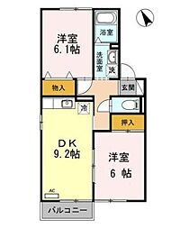 Jumelles AT　A棟 1階2DKの間取り