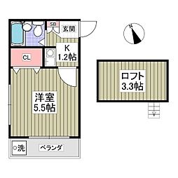 レオパレスブラウン第三 1Kの間取図画像