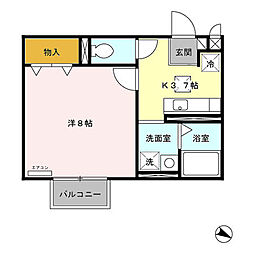 パセオプラシード角田　Ａ 1階1Kの間取り