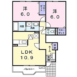 ラ・フォレスタＲＹＵ・Ｅ 1階2LDKの間取り