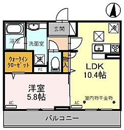 ボンヌール・ミライ 1階1LDKの間取り