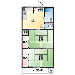 日興ハイツ 2DKの間取図画像