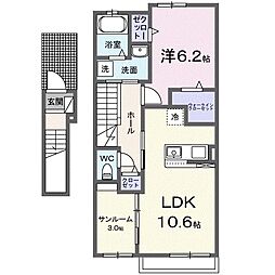 グランヴァレーB 1LDKの間取図画像