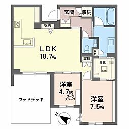 ユートレアＮ棟 1階2LDKの間取り