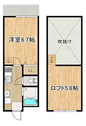 modern palazzo文教東 2階1Kの間取り