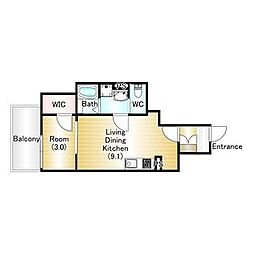 エクスフォート京都聚楽町 2階1LDKの間取り