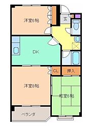 上毛電気鉄道 桐生球場前駅 徒歩20分の賃貸マンション 2階3DKの間取り