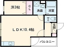 グレースパティオ鳥居町 3階1LDKの間取り